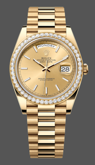 Rolex Day-Date 228348RBR Champagne Index Dial Diamond Bezel 40mm Mens Replica Watch