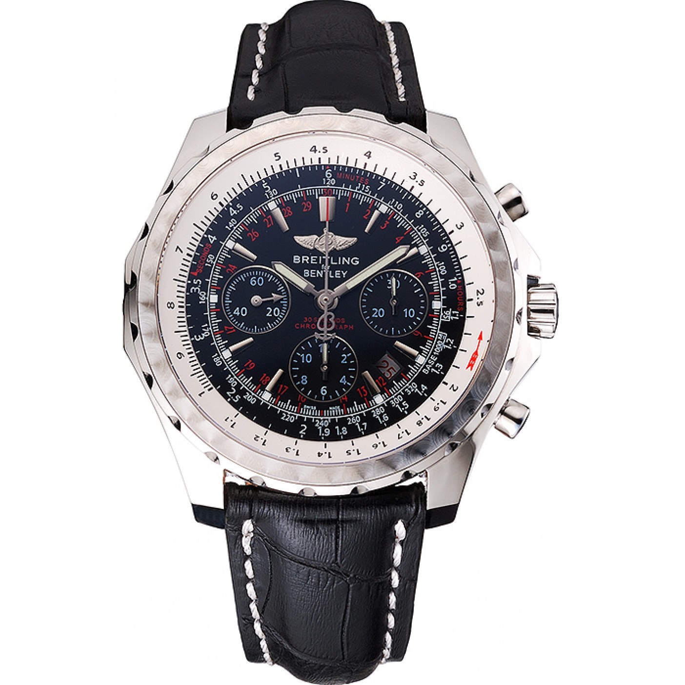 Swiss Breitling Bentley Black Croco Leather Bracelet Black Dial 80286