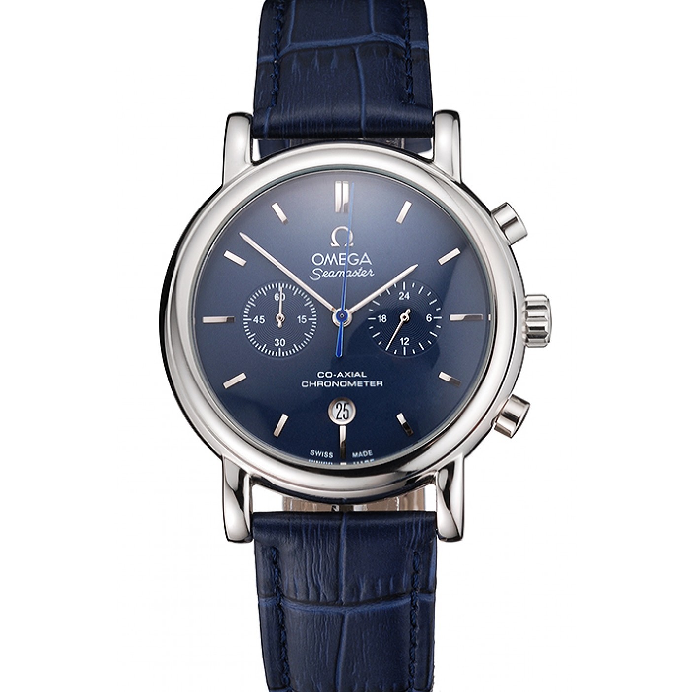 Omega Seamaster Vintage Chronograph Blue Dial Stainless Steel Case Blue Leather Strap