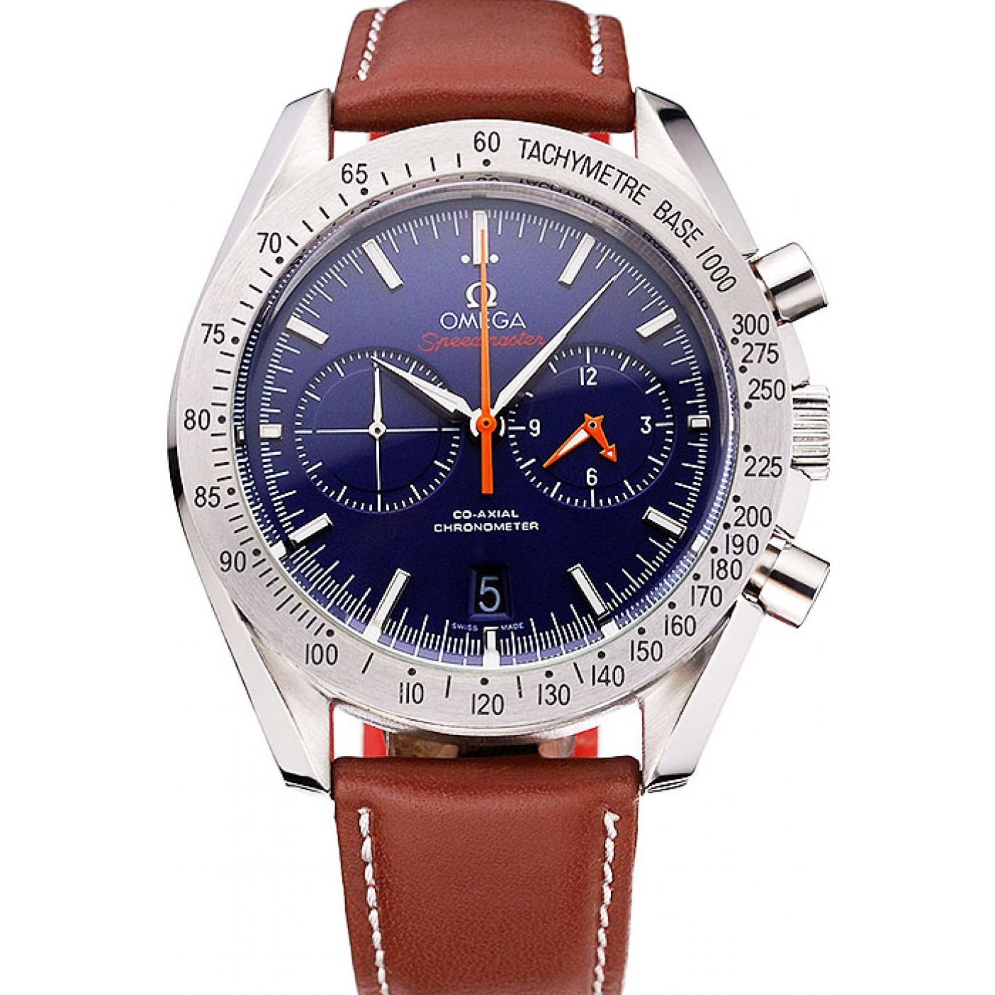 Omega Speedmaster Blue Dial Stainless Steel Case Brown Leather Strap 622807