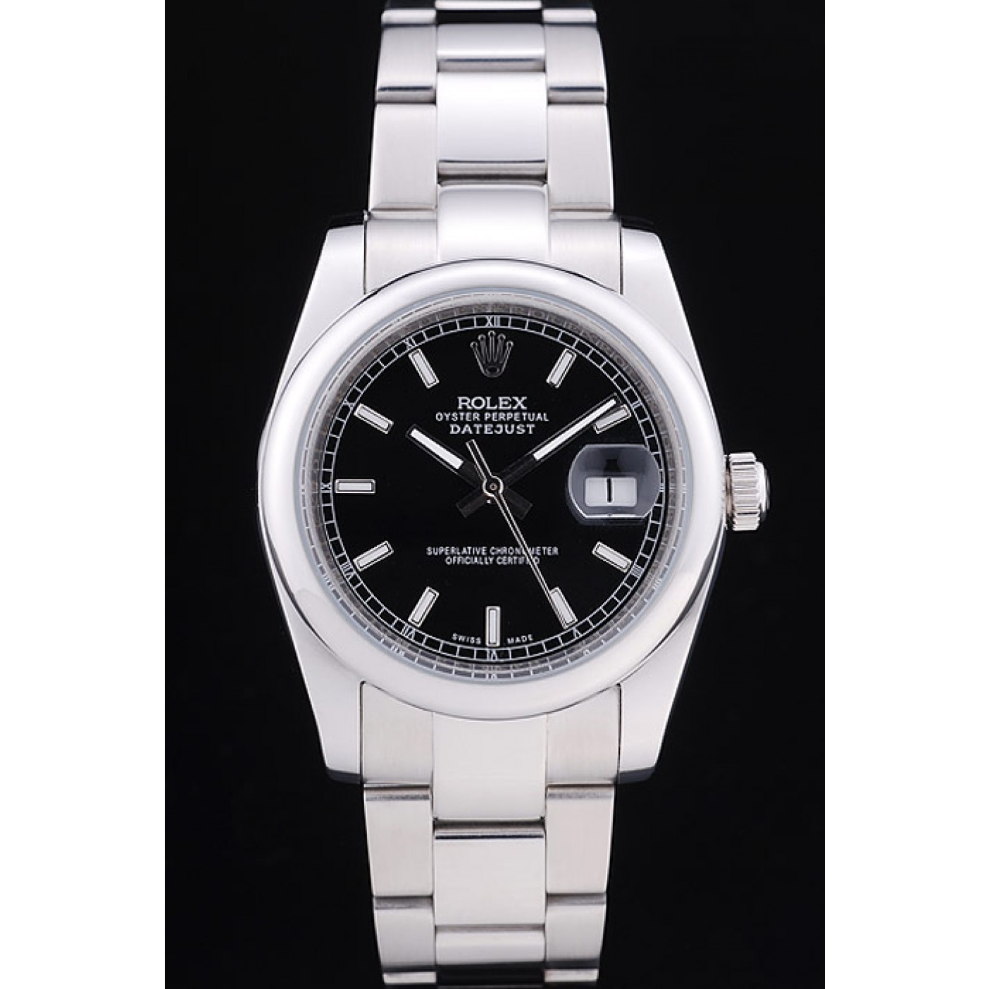 Rolex Datejust Polished Silver Bezel Black Dial 7467