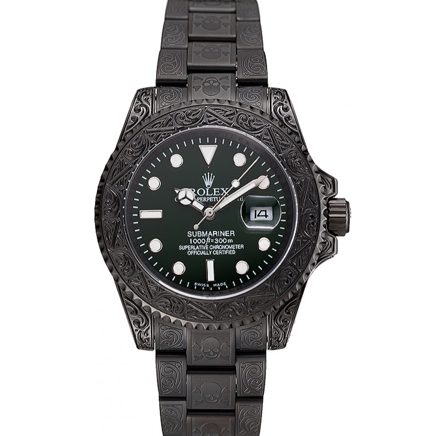 Rolex Submariner Skull Limited Edition Green Dial All Black Case And Bracelet 1454076
