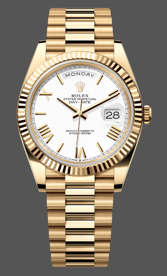 Rolex Day-Date 228238 White Roman Dial Fluted Bezel 40mm Mens Replica Watch