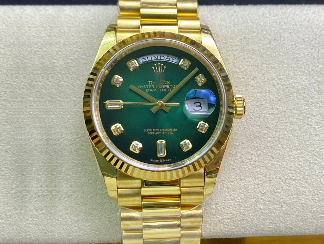 DAY-DATE M128238-0069 YELLOW GOLD EW FACTORY GRADUAL GREEN DIAL