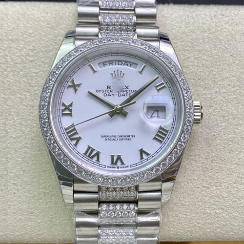 DAY DATE M128349RBR-0026 EW FACTORY DIAMOND-SET BEZEL