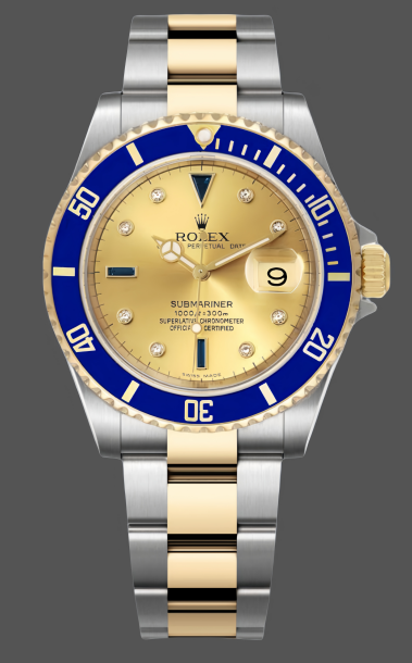 Rolex Submariner Date 16613 Champagne Serti Dial 40mm Mens Replica Watch