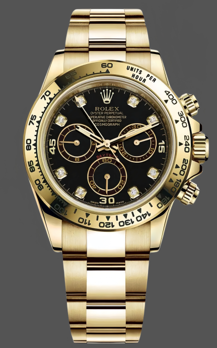 Rolex Daytona 116508 Yellow Gold Black Diamond Dial 40MM Mens Replica Watch