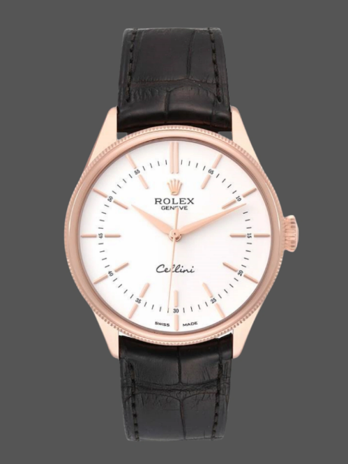Rolex Cellini Time 50505 Black Leather Strap White Dial 39mm Mens Replica Watch