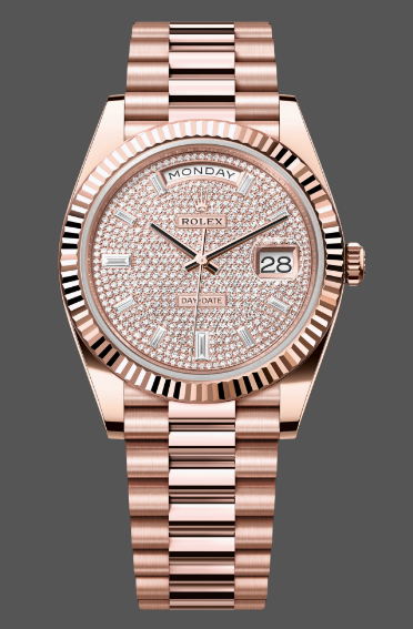 Rolex Day-Date 228235 Diamond Paved Dial Fluted Bezel 40mm Mens Replica Watch