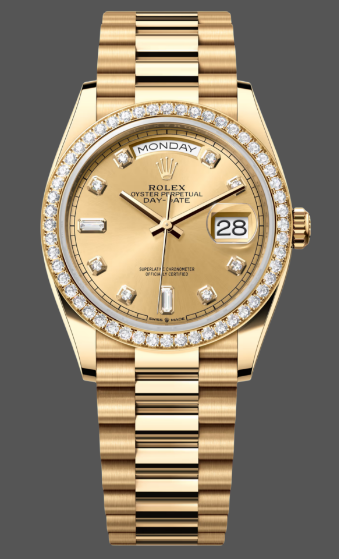 Rolex Day-Date 128348RBR Champagne Diamond Dial Yellow Gold 36MM Unisex Replica Watch
